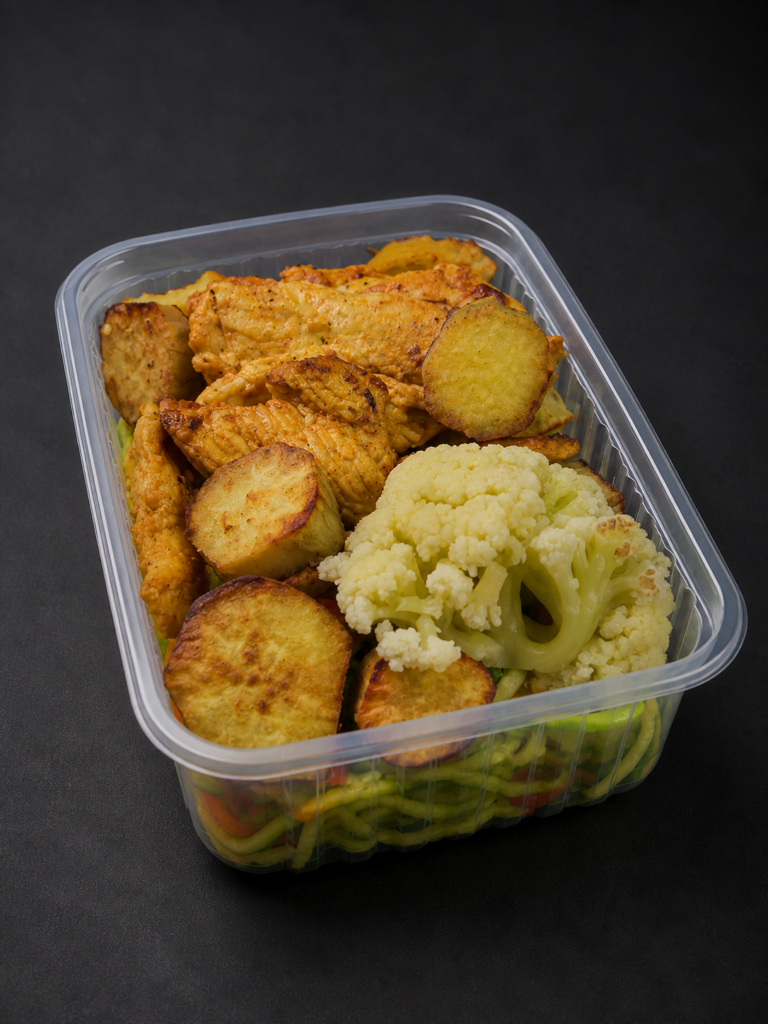 Abobrinha com frango, batata doce e brócolis/couvef P