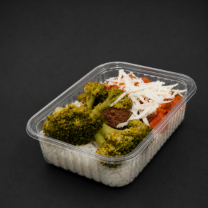 Arroz integral, almondegas e legumes P