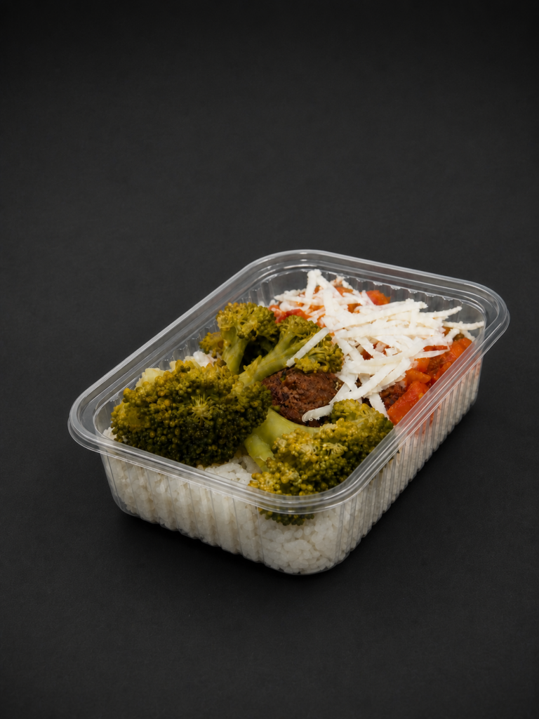 Arroz integral, almôndegas e legumes G