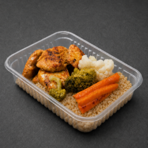 Arroz integral, peixe e legumes P