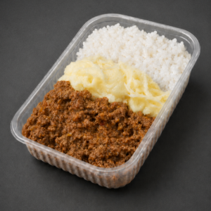 Arroz branco, carne moída e purê P