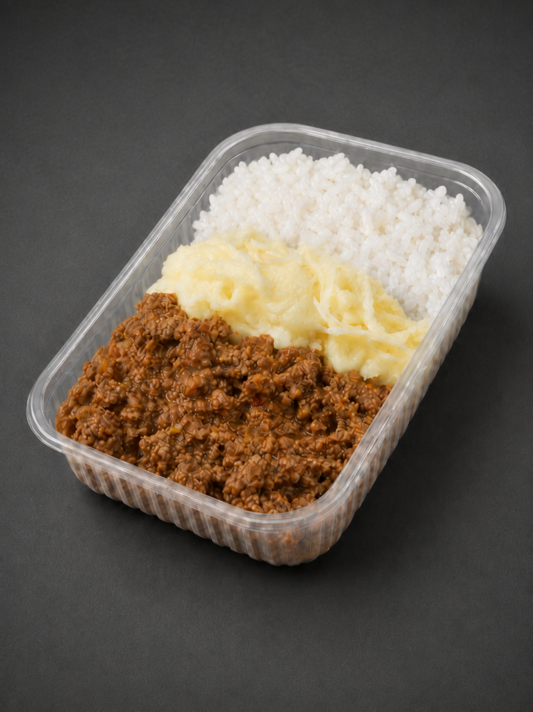 Arroz branco, carne moída e purê G