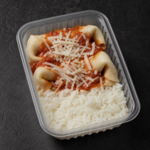 Arroz branco, panqueca carne P