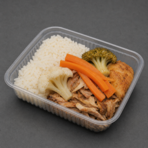 Arroz branco, sobrecoxa e legumes P
