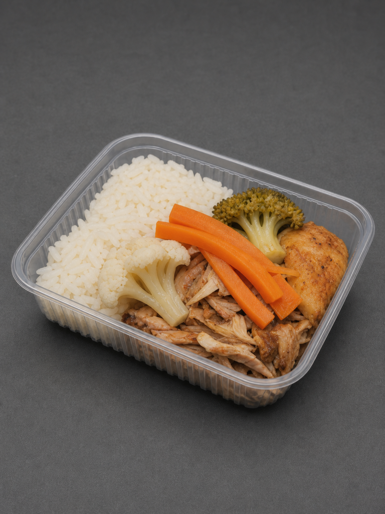 Arroz branco, sobrecoxa e legumes P