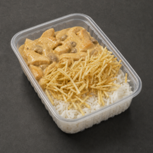 Arroz branco e strogonoff frango P